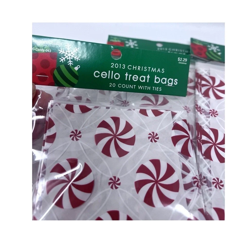 6 Packages Of Christmas Red Candy Cane Gift Bags Cellophane Treat Bags 120 Bags